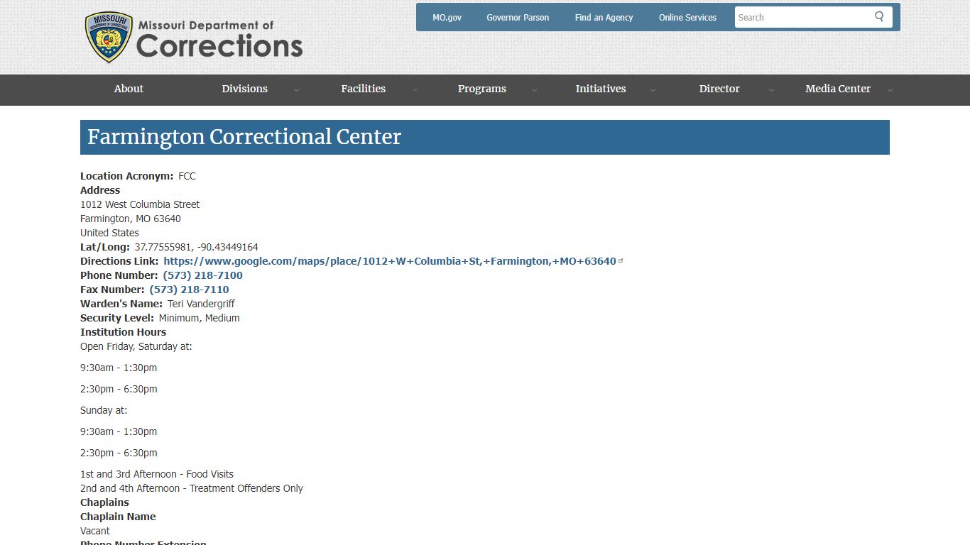 Farmington Correctional Center | Missouri Department of Corrections