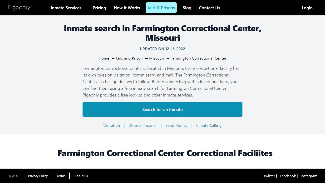 Inmate Search Farmington Correctional Center, Missouri - Pigeonly