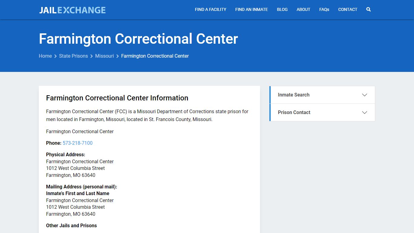 Farmington Correctional Center Inmate Search, MO - Jail Exchange