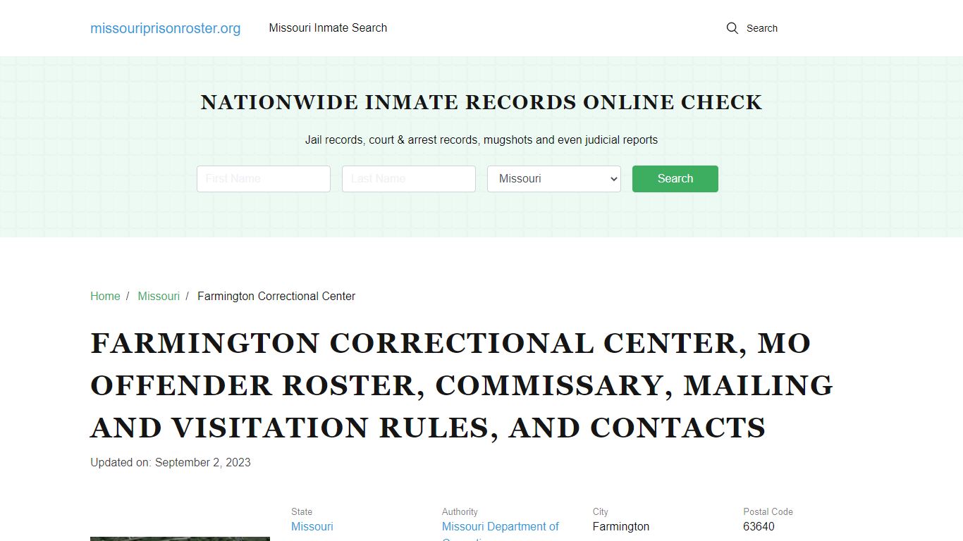 Farmington Correctional Center, MO: Inmate Search, Calls, Contact Info